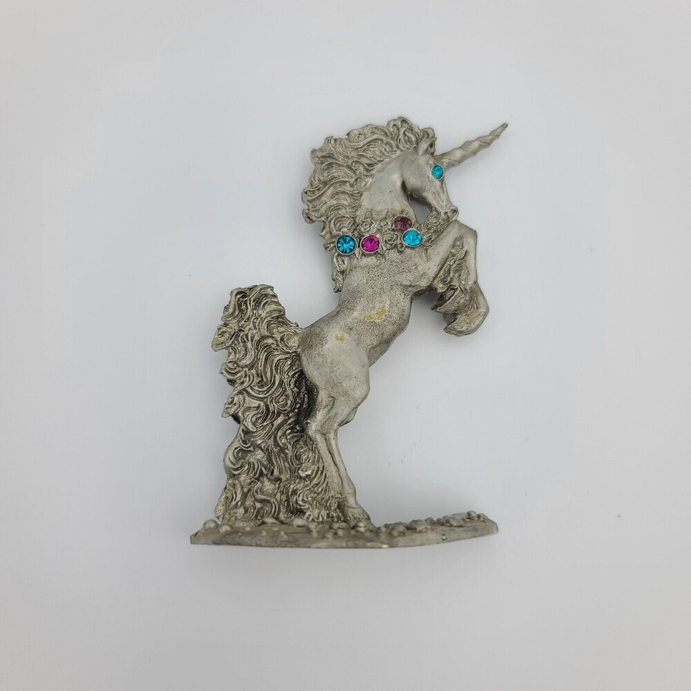 1993 Comstock Crystal Pewter Unicorn Fantasy Figurine 3.25 Inch 4418